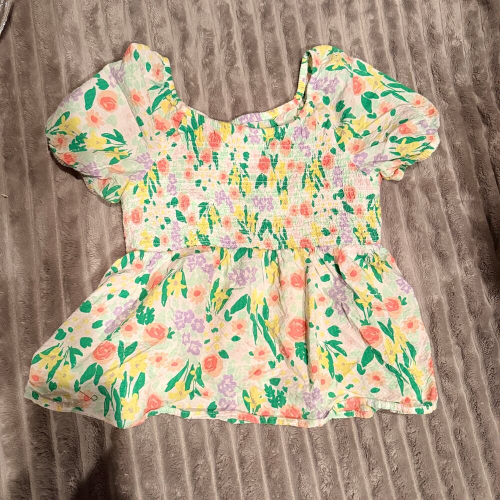 Cat & Jack Girls Floral Smocked Peplum Blouse - Pastel Garden Print